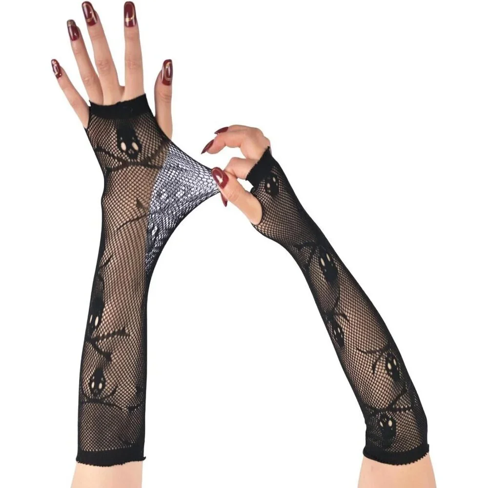 Women's Fishing Halloween Black 7 Net Gloves Fingerless Gothic Accessories